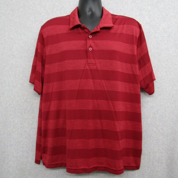 George Mens Polo Shirt Red Stiped Plus Size 2XL Short Sleeve Casual Preppy - Picture 1 of 7